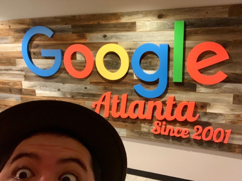 Eddie Garcia in front of the Google Atlanta sign.